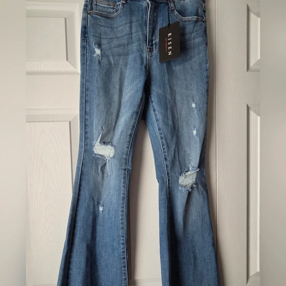 NWT Risen Raw Edge Waist W Frayed Hem Flare Jeans 27/5 - Picture 4 of 13
